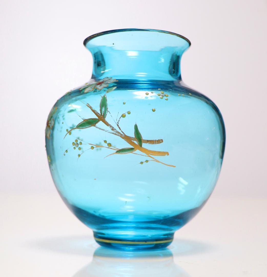 オールド・バカラ 19世紀 幻の蒼金彩 ジャポニスム 金彩エナメル装飾 壺 花瓶