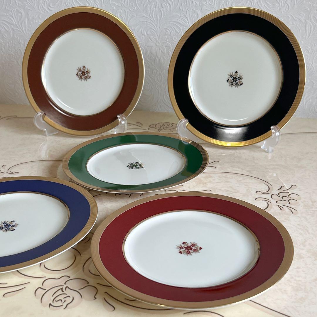 たち吉　リッチフィールド　色変り　ミディアムプレート　5枚セット　ゴールド　中皿