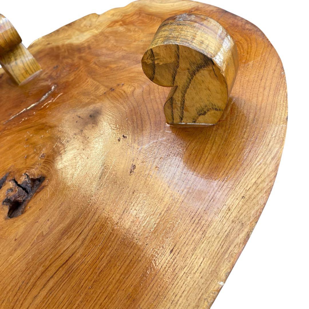 天然木 欅材 一枚板 脚付き 小型 座卓 センターテーブル 楕円形 花台