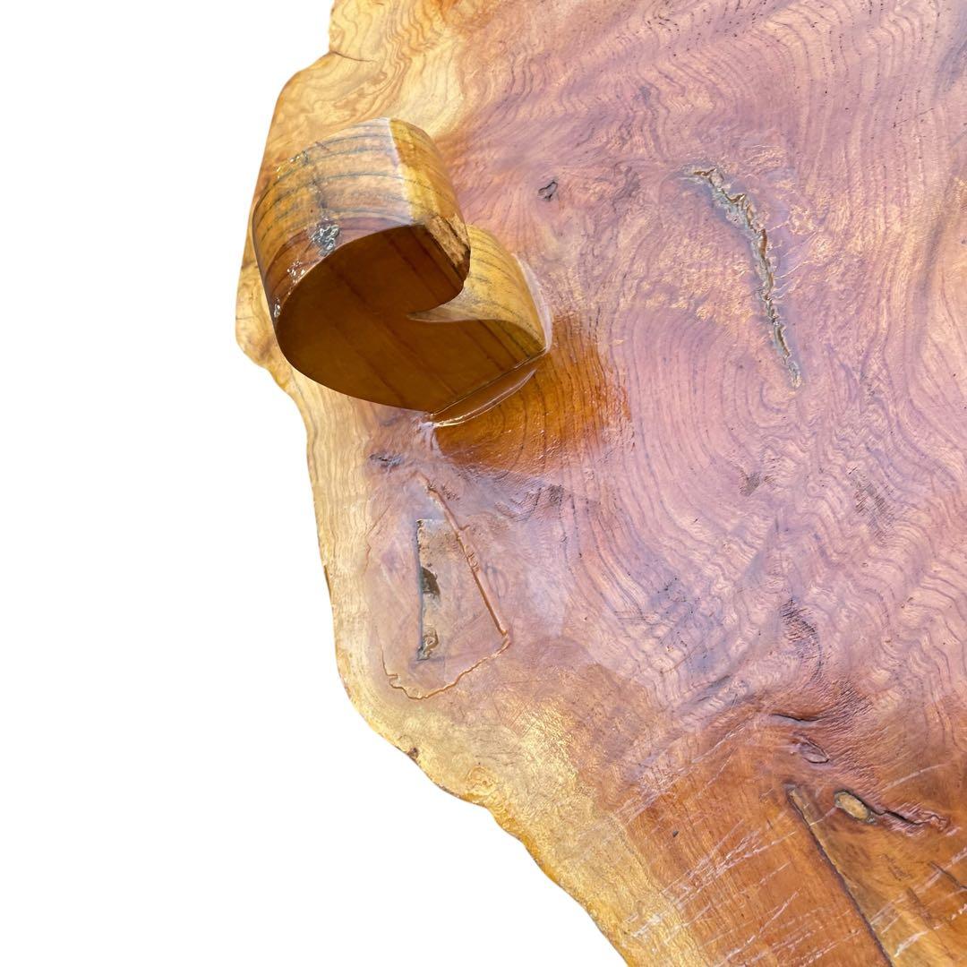 天然木 欅材 一枚板 脚付き 小型 座卓 センターテーブル 楕円形 花台