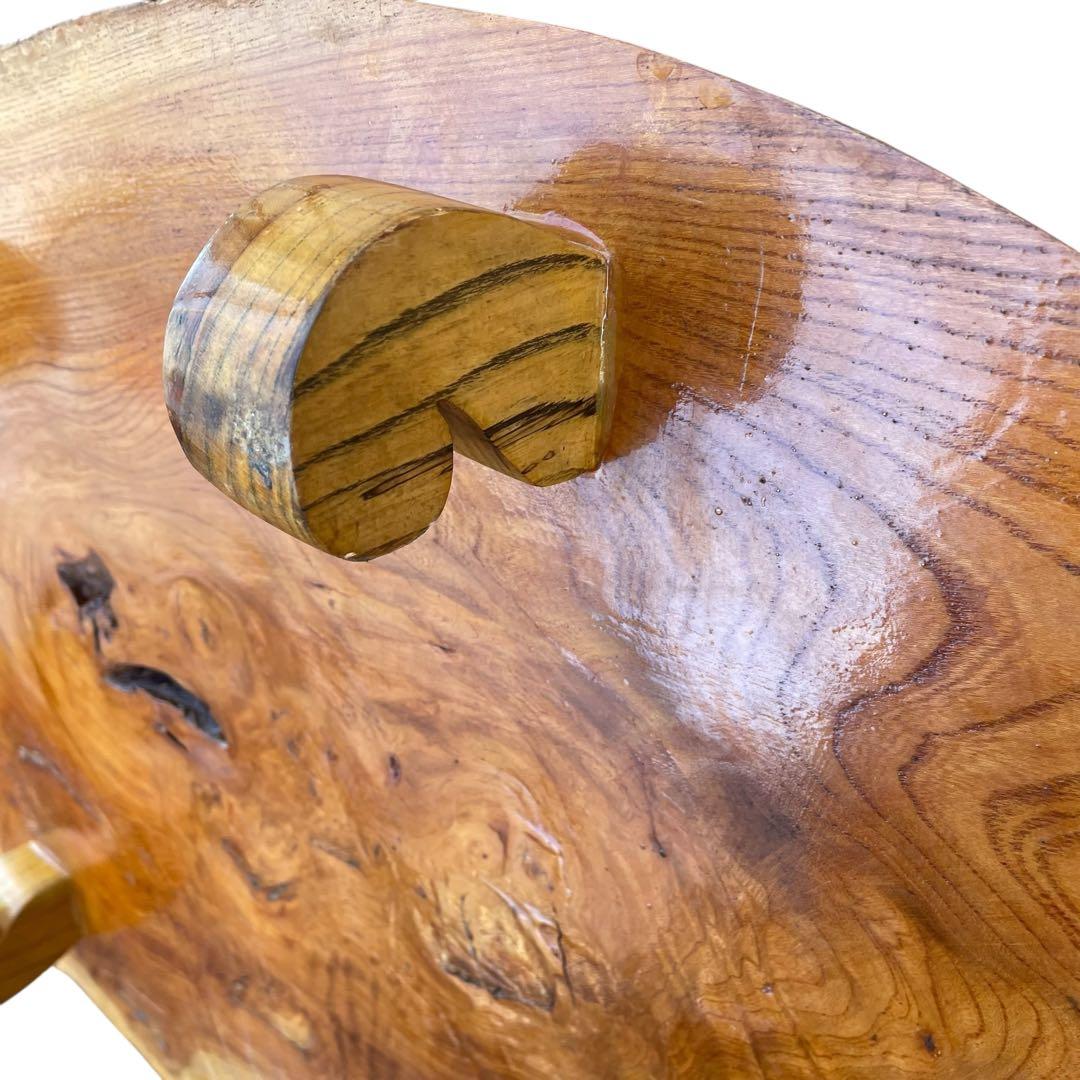 天然木 欅材 一枚板 脚付き 小型 座卓 センターテーブル 楕円形 花台