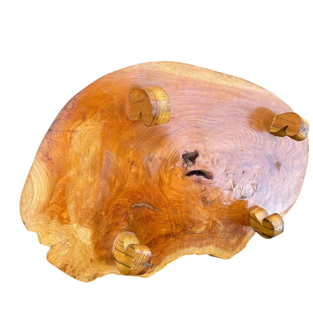 天然木 欅材 一枚板 脚付き 小型 座卓 センターテーブル 楕円形 花台