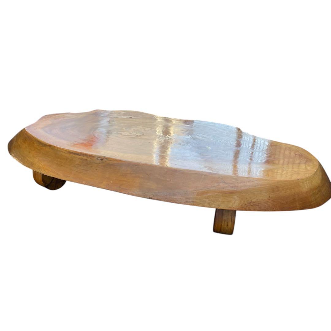 天然木 欅材 一枚板 脚付き 小型 座卓 センターテーブル 楕円形 花台