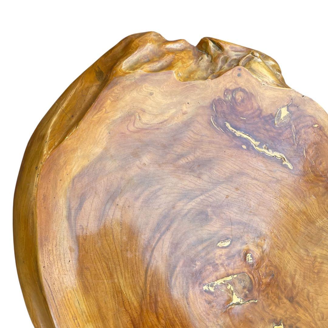 天然木 欅材 一枚板 脚付き 小型 座卓 センターテーブル 楕円形 花台