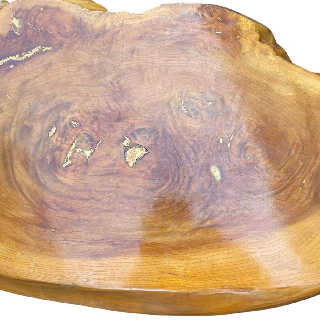 天然木 欅材 一枚板 脚付き 小型 座卓 センターテーブル 楕円形 花台