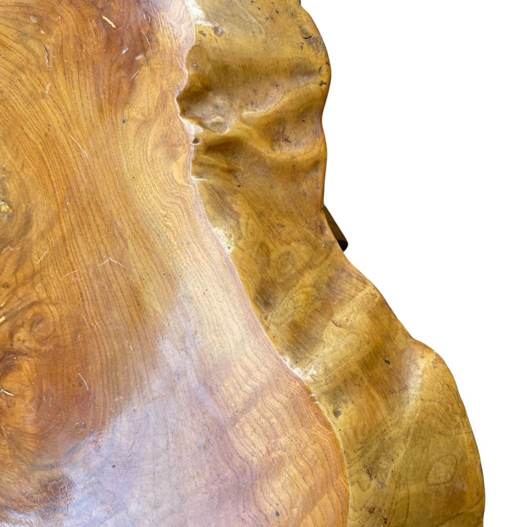 天然木 欅材 一枚板 脚付き 小型 座卓 センターテーブル 楕円形 花台