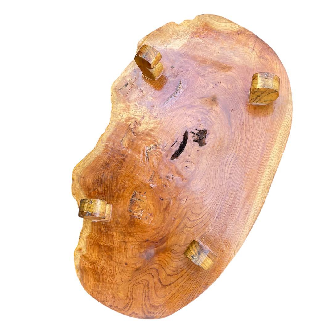 天然木 欅材 一枚板 脚付き 小型 座卓 センターテーブル 楕円形 花台