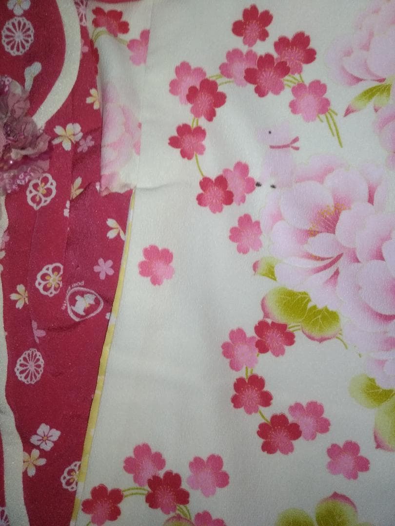 ★ポンポネット 七五三 3歳用.着物.被布女の子セット巾着 髪飾り 草履付きD