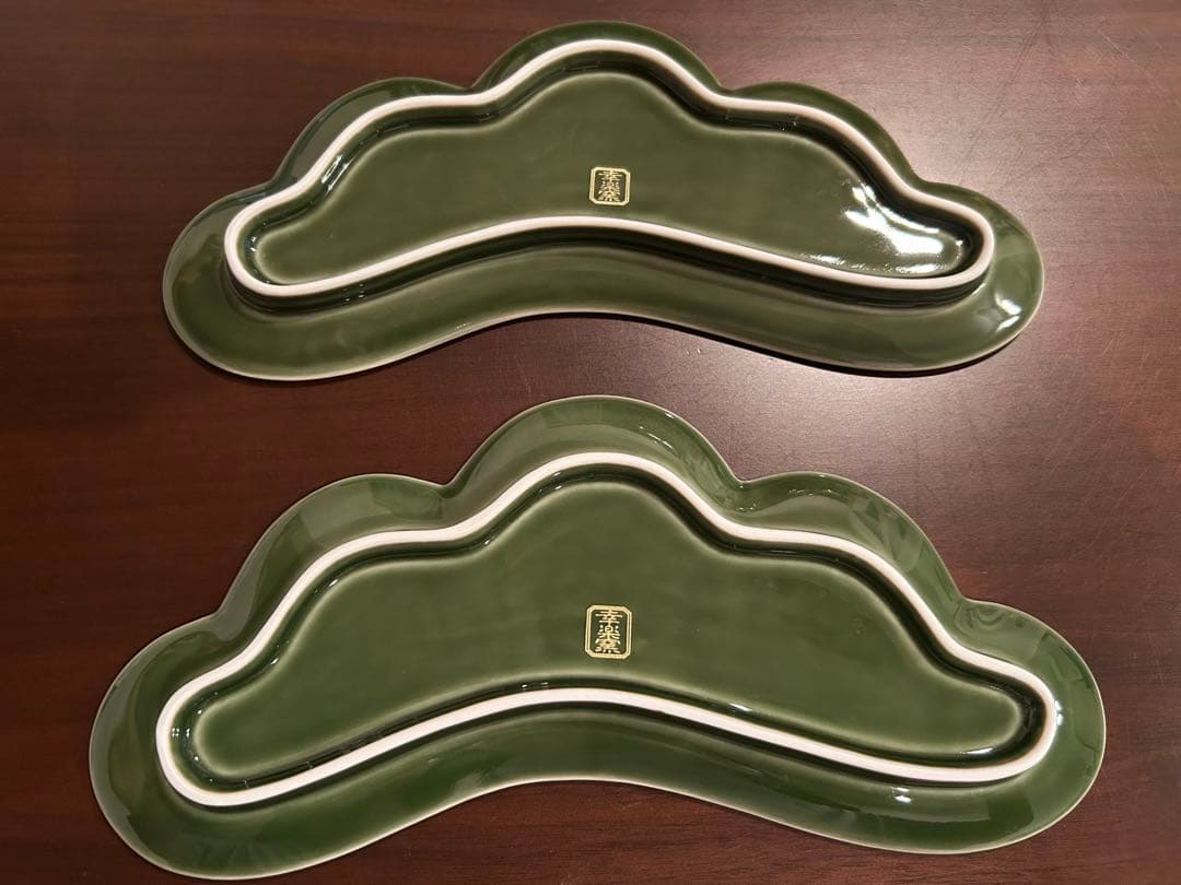 最終価格♠︎有田焼　幸楽窯　錦金松葉形前菜皿　みどり4枚セット　美品