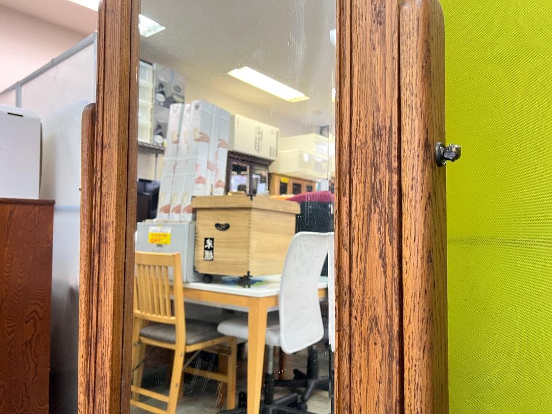 【USA製】オーク無垢 スタンドミラー 高級家具 姿見 彫刻 オークウッド