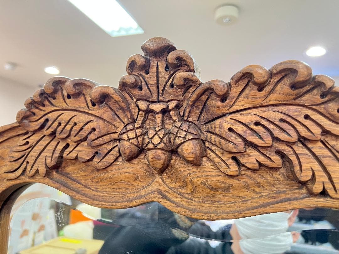 【USA製】オーク無垢 スタンドミラー 高級家具 姿見 彫刻 オークウッド
