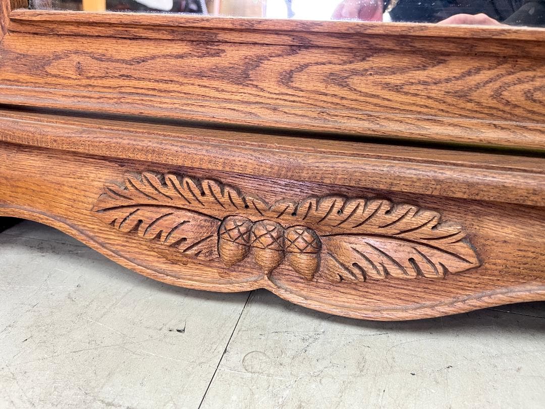 【USA製】オーク無垢 スタンドミラー 高級家具 姿見 彫刻 オークウッド