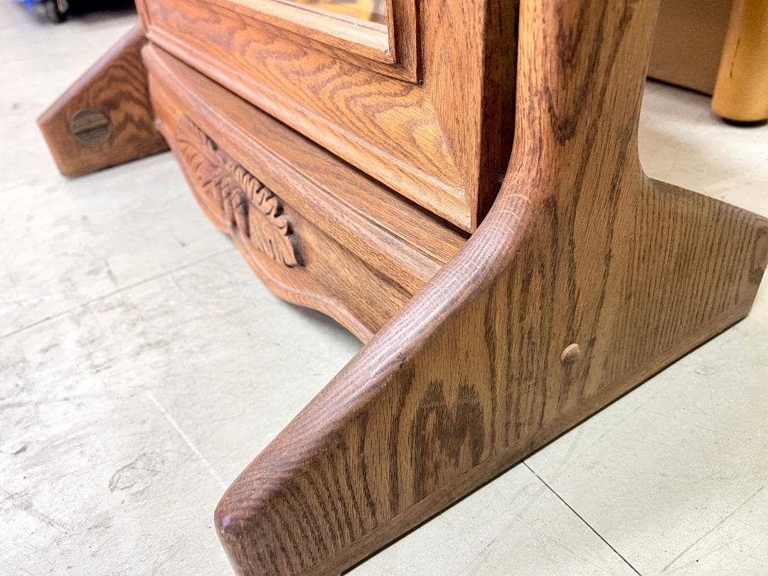 【USA製】オーク無垢 スタンドミラー 高級家具 姿見 彫刻 オークウッド