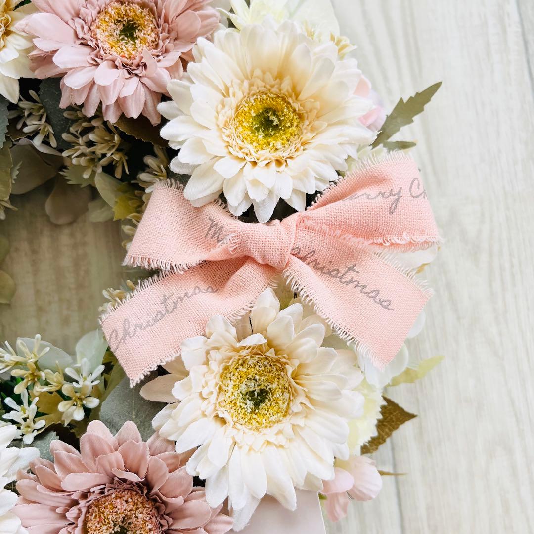 ハロウィン リース ピンクベージュ ガーベラ 秋リース フラワーリース 可愛い