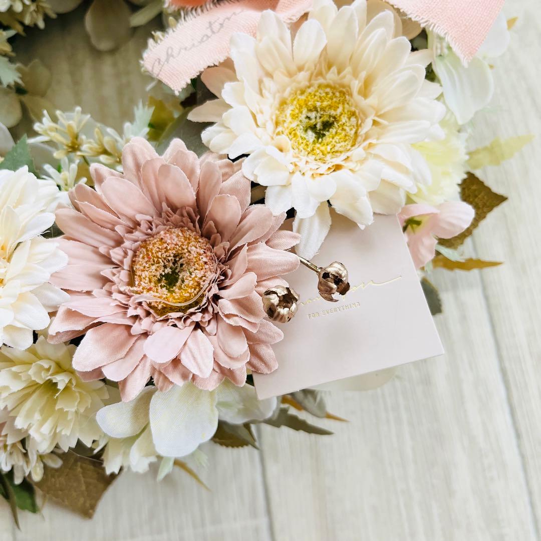 ハロウィン リース ピンクベージュ ガーベラ 秋リース フラワーリース 可愛い