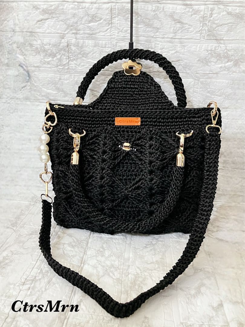 ✧‧˚ Fatima✧‧˚ハンドメイド 手編み バタフライ模様 バッグ