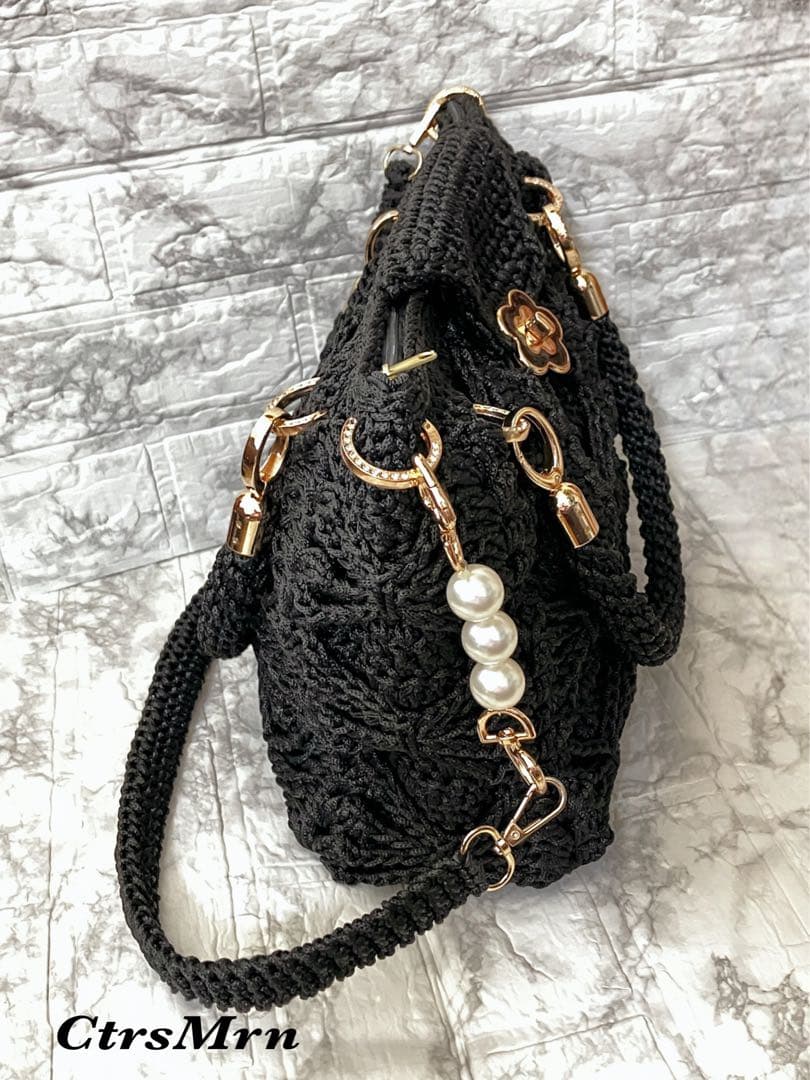 ✧‧˚ Fatima✧‧˚ハンドメイド 手編み バタフライ模様 バッグ