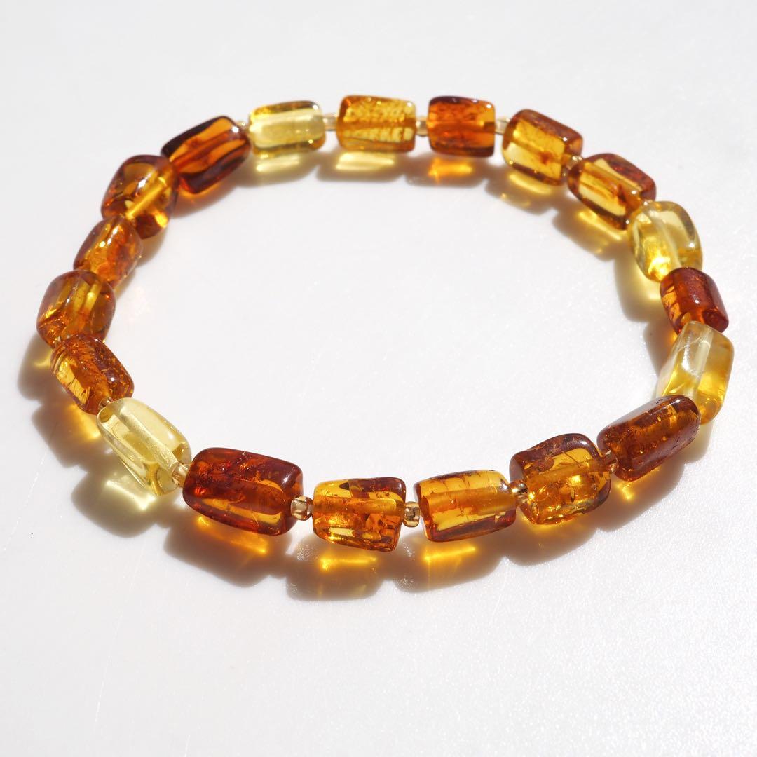 【blue.ks】天然琥珀バルティックアンバーのゴムブレスレット