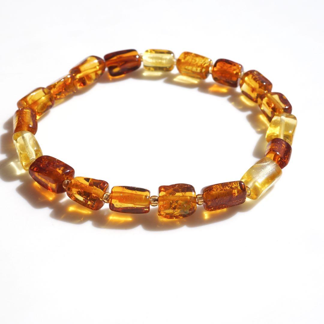 【blue.ks】天然琥珀バルティックアンバーのゴムブレスレット