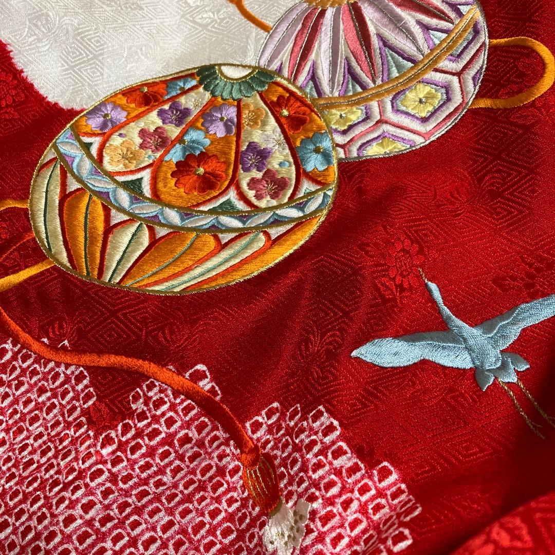 七五三 ３歳 女の子 正絹 着物長襦袢セット 絞り 赤白 金刺繍 熨斗目
