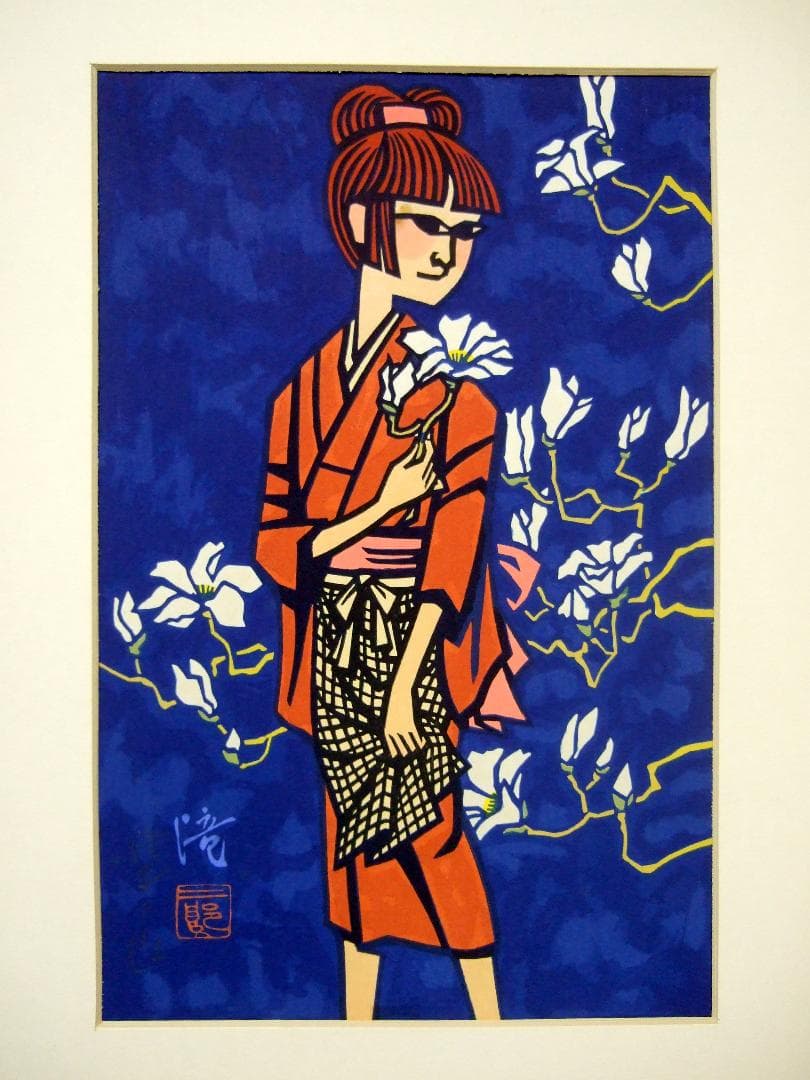 滝平二郎 木版画「こぶしの花」直筆サイン / Jiro Takidaira