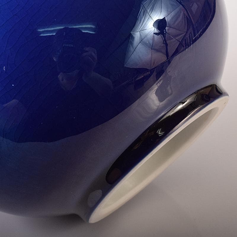 人間国宝　三代徳田八十吉　碧明耀彩　花生　共布共箱　T　R8172