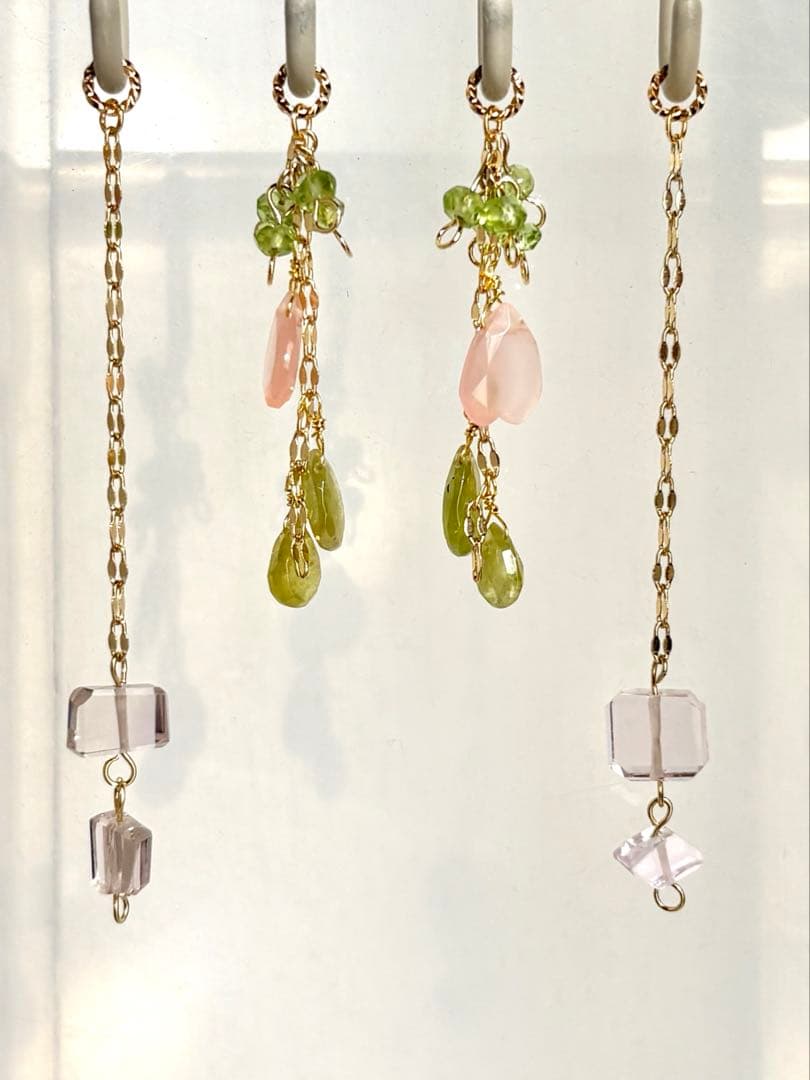 No.11天然石ピンクカルセドニーx天然石スフェーンチェーンチャーム