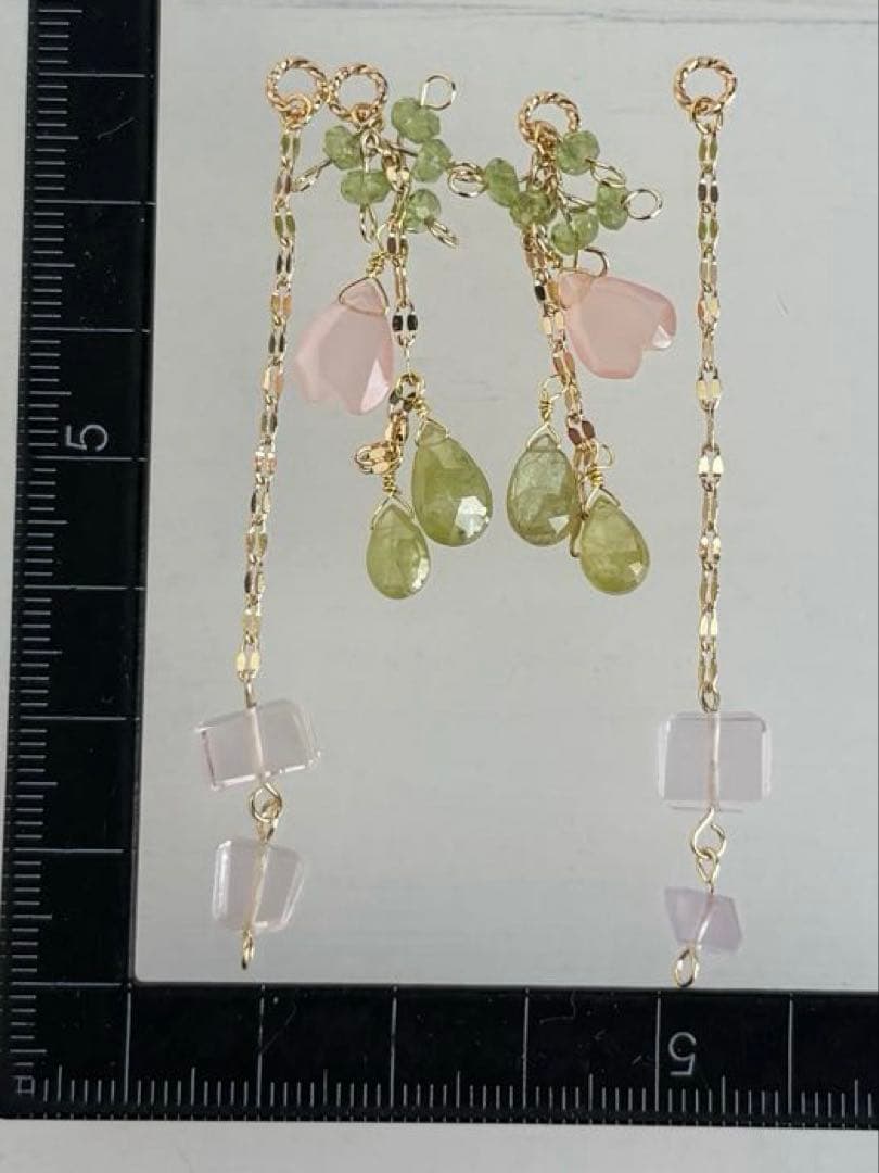 No.11天然石ピンクカルセドニーx天然石スフェーンチェーンチャーム