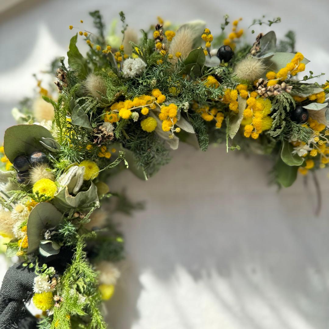 リース(ミモザの三日月リースS) / ドライフラワー　ミモザ　三日月リース