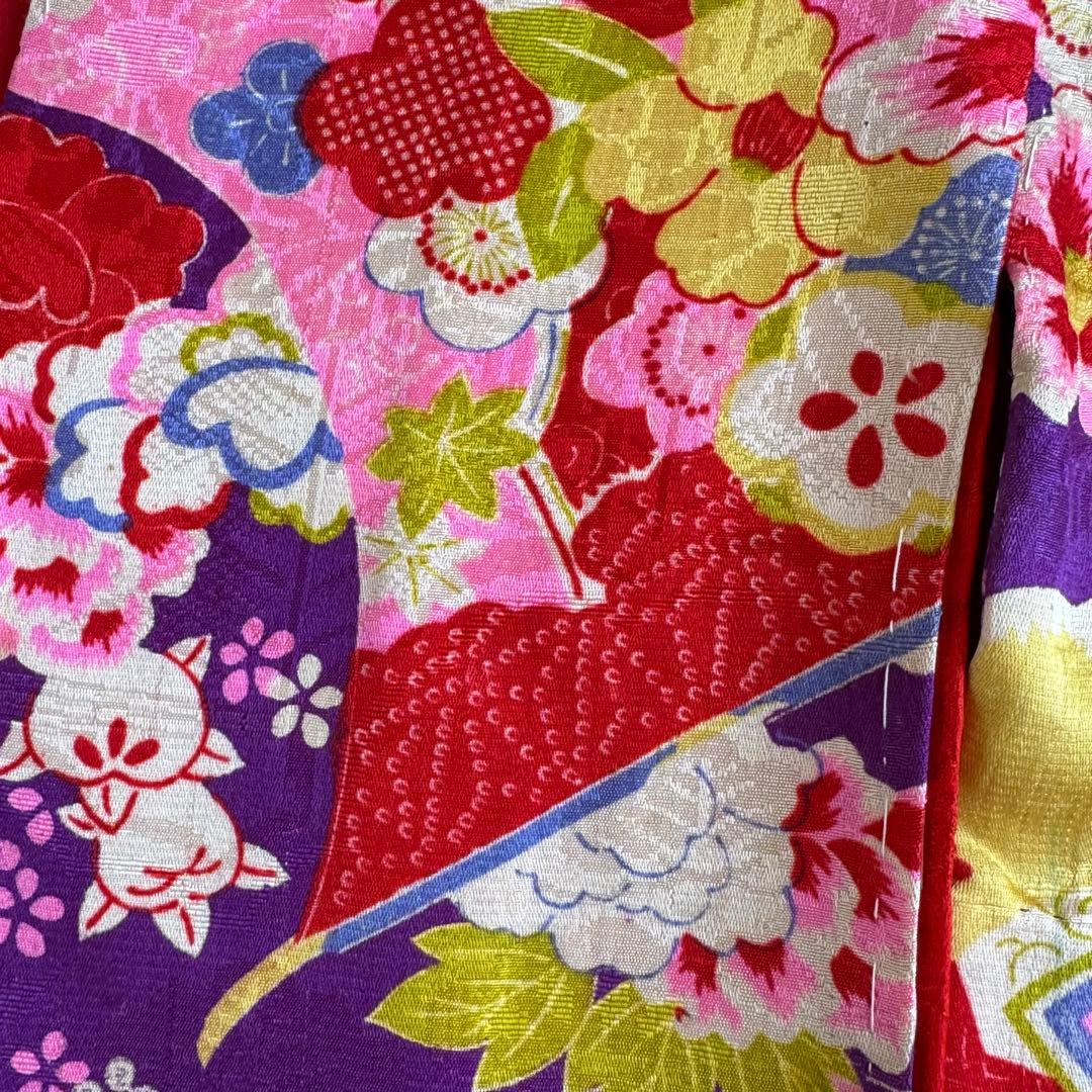 市松人形 10号(40cm)サイズの着物　比翼仕立て　紫　牡丹折り鶴　さ