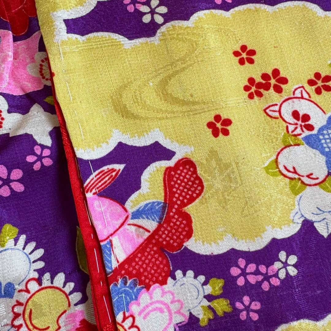 市松人形 10号(40cm)サイズの着物　比翼仕立て　紫　牡丹折り鶴　さ