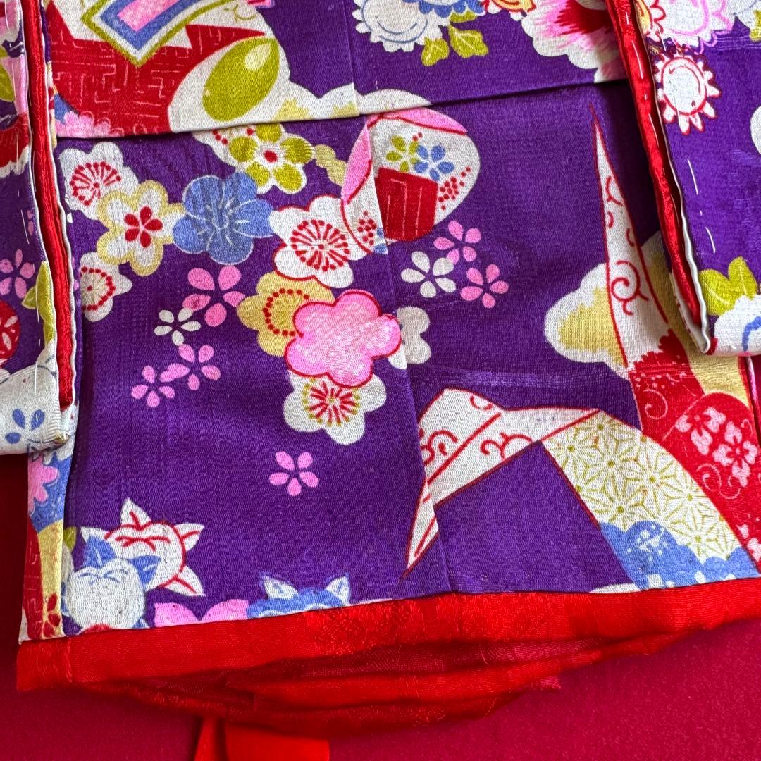 市松人形 10号(40cm)サイズの着物　比翼仕立て　紫　牡丹折り鶴　さ