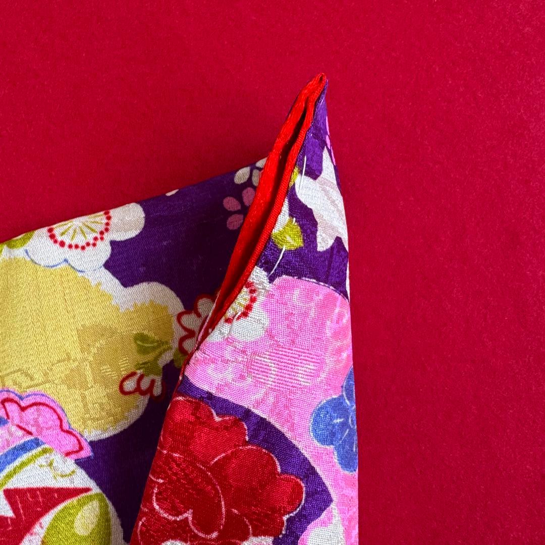 市松人形 10号(40cm)サイズの着物　比翼仕立て　紫　牡丹折り鶴　さ