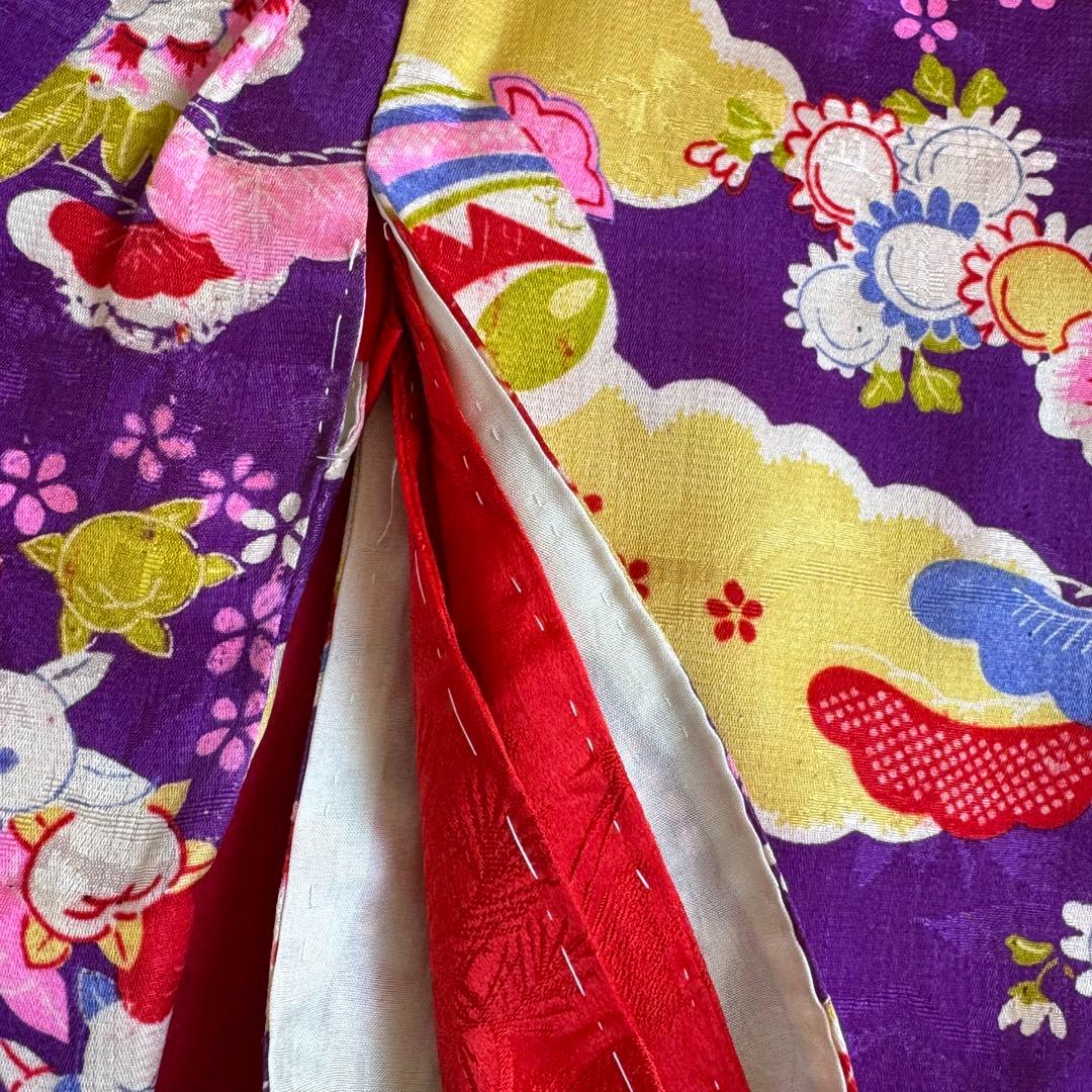 市松人形 10号(40cm)サイズの着物　比翼仕立て　紫　牡丹折り鶴　さ