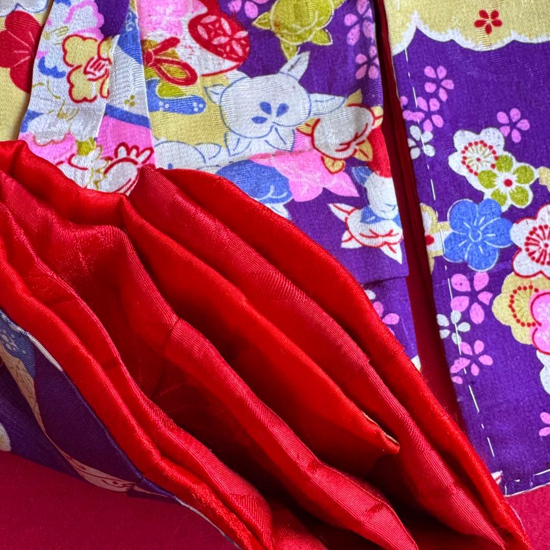 市松人形 10号(40cm)サイズの着物　比翼仕立て　紫　牡丹折り鶴　さ