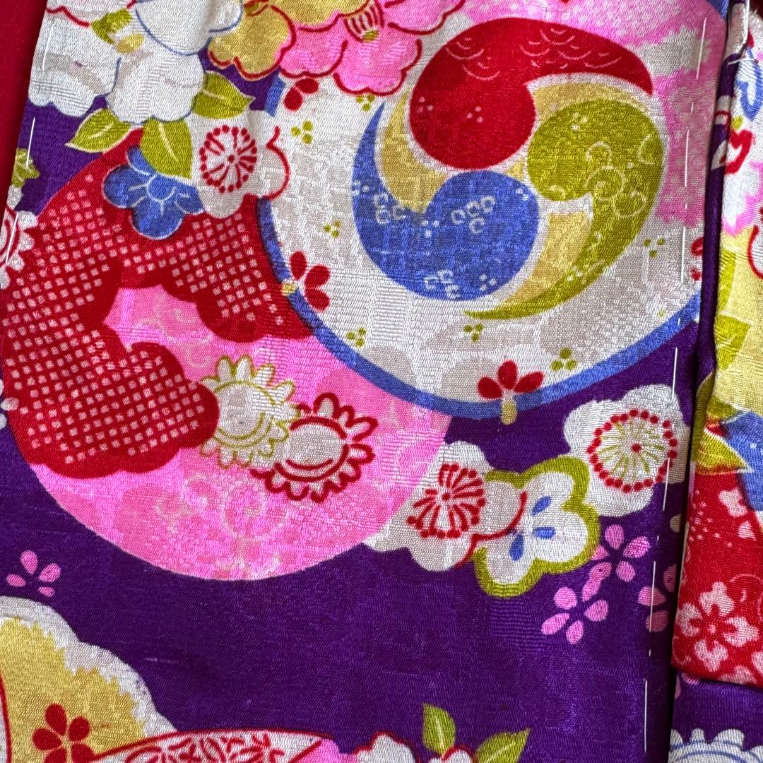 市松人形 10号(40cm)サイズの着物　比翼仕立て　紫　牡丹折り鶴　さ