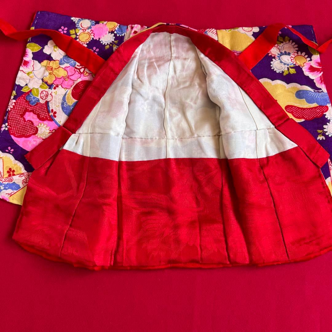 市松人形 10号(40cm)サイズの着物　比翼仕立て　紫　牡丹折り鶴　さ