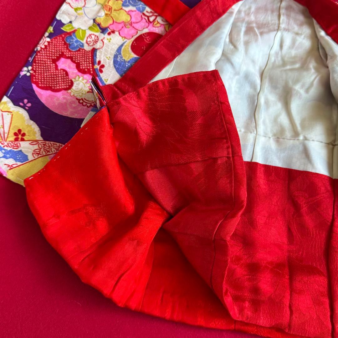 市松人形 10号(40cm)サイズの着物　比翼仕立て　紫　牡丹折り鶴　さ