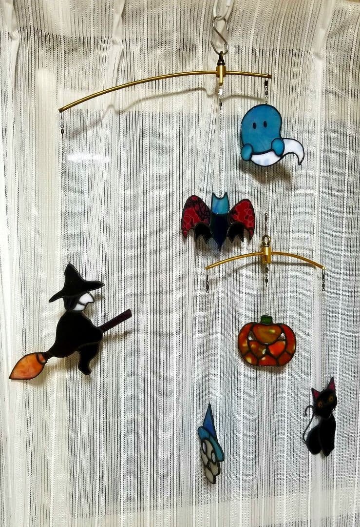 ステンドグラス　ハロウィンモチーフのモビール(バラ売りも可)