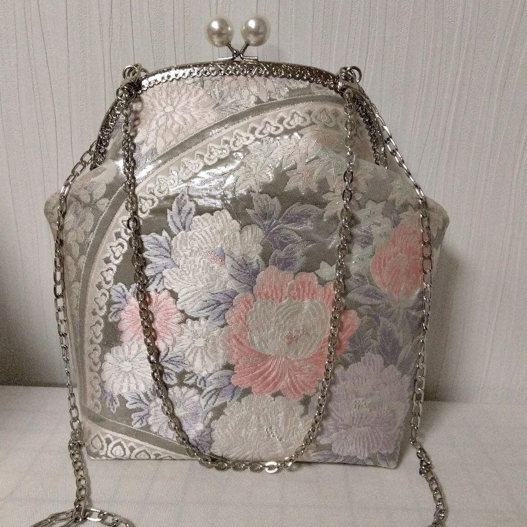 ハクちゃん様オーダー専用ページ　がま口バッグ(正絹袋帯リメイク)プラチナ箔