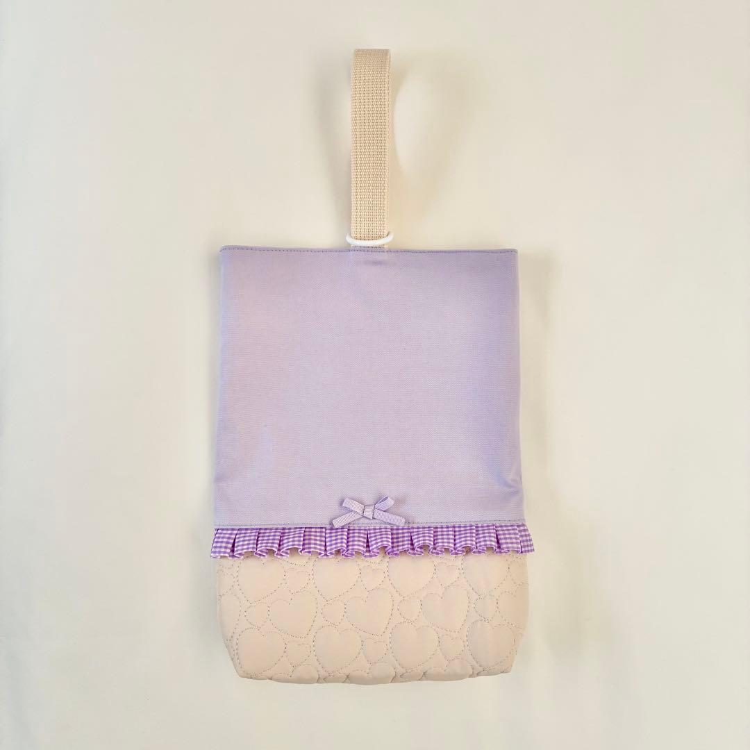 入園入学　3点セット　お着替え袋M ハートキルティング　ラベンダー　パープル