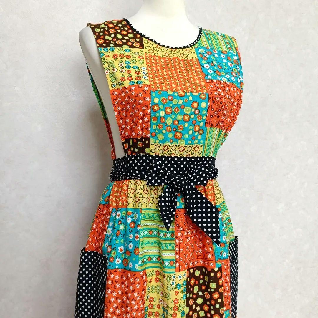 ヴィンテージ 70s パッチワーク柄 エプロンワンピース 日本製 ビンテージ