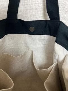 ハンドメイド　フリルショルダーバッグ　ブラック　リネン