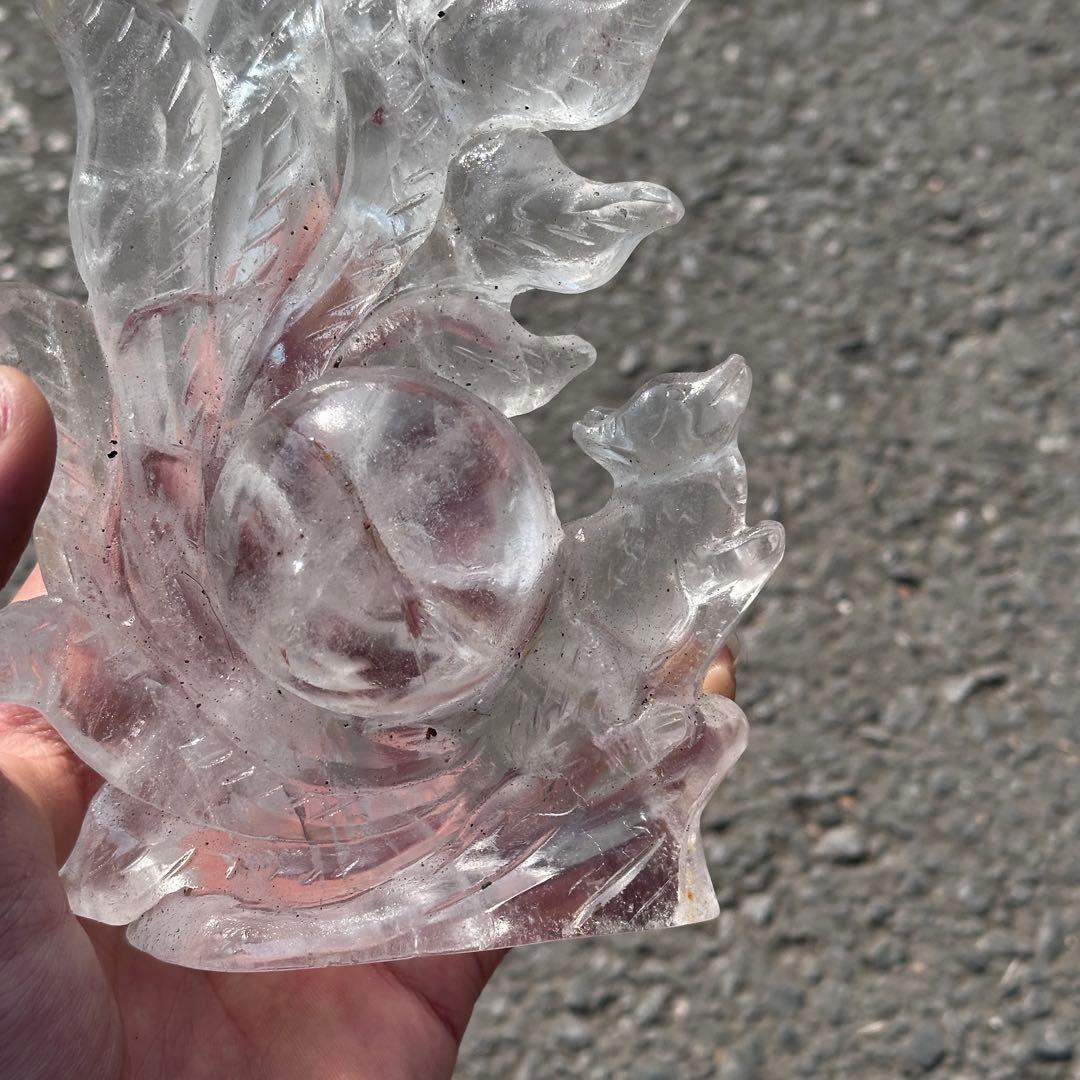 天然石ファイアクォーツ共生水晶の九尾狐　置物　彫り物G.266