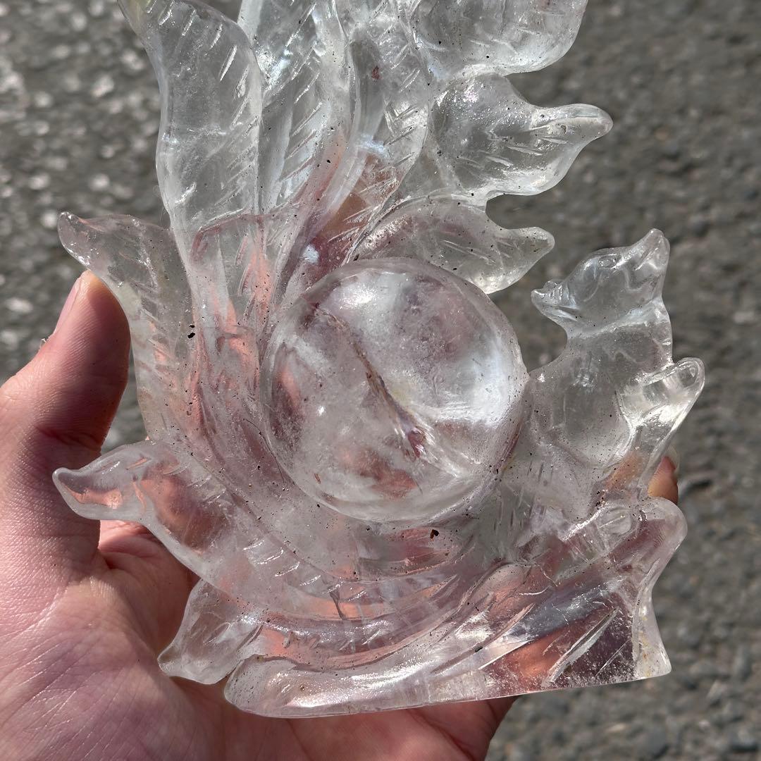 天然石ファイアクォーツ共生水晶の九尾狐　置物　彫り物G.266