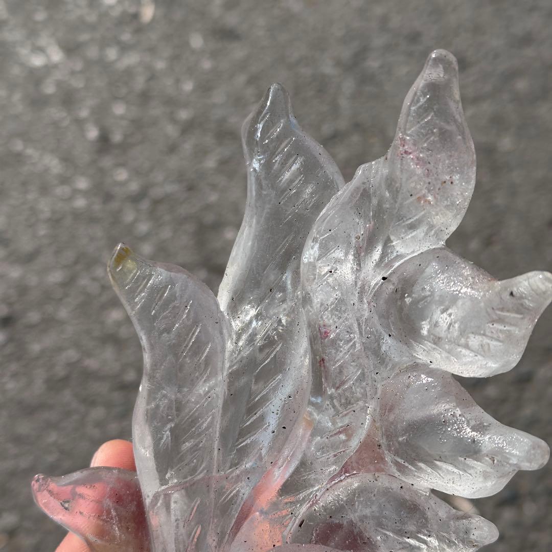 天然石ファイアクォーツ共生水晶の九尾狐　置物　彫り物G.266