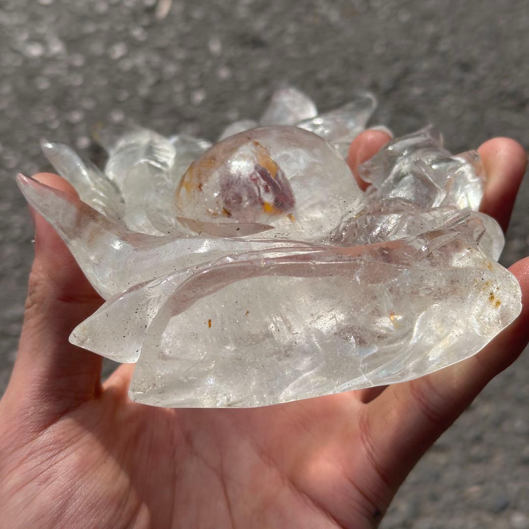 天然石ファイアクォーツ共生水晶の九尾狐　置物　彫り物G.266