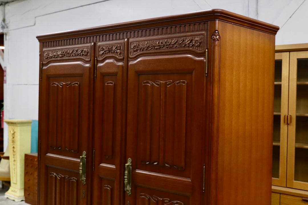 GMIH81○府中家具 最高級 ワードローブ 洋服箪笥 洋タンス チーク材 約