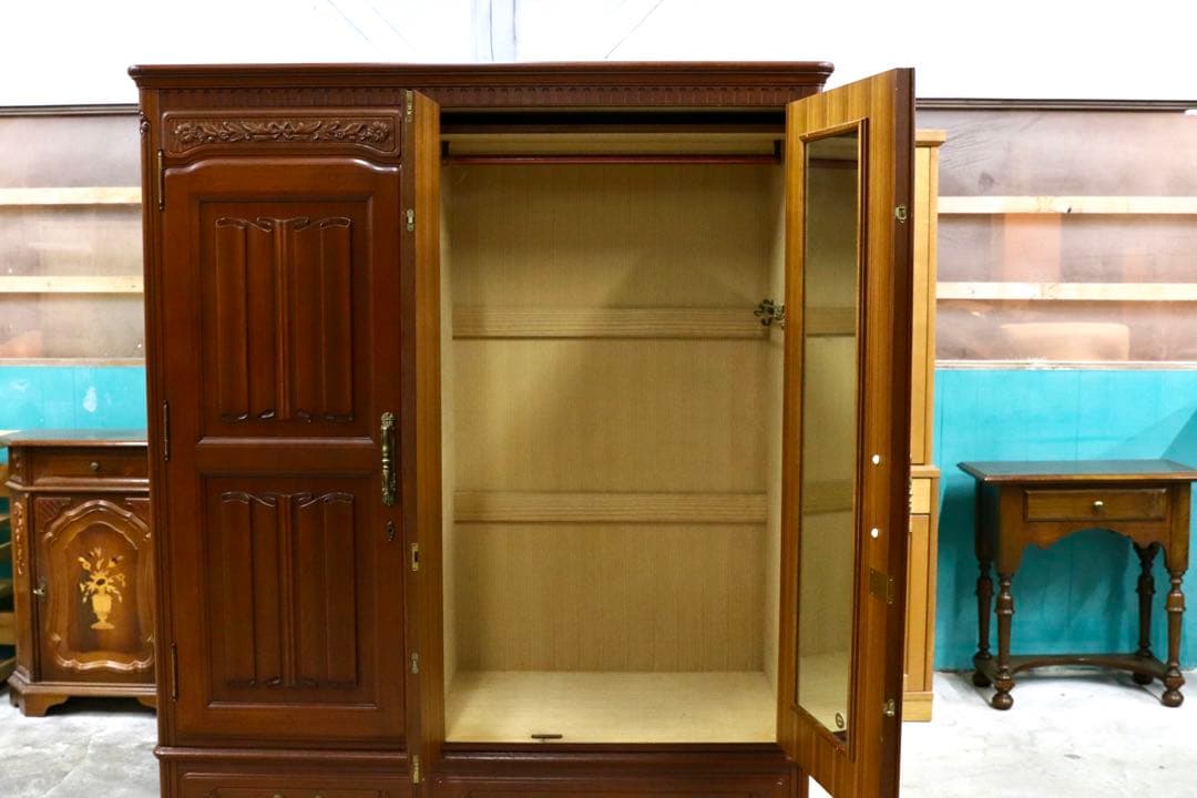 GMIH81○府中家具 最高級 ワードローブ 洋服箪笥 洋タンス チーク材 約