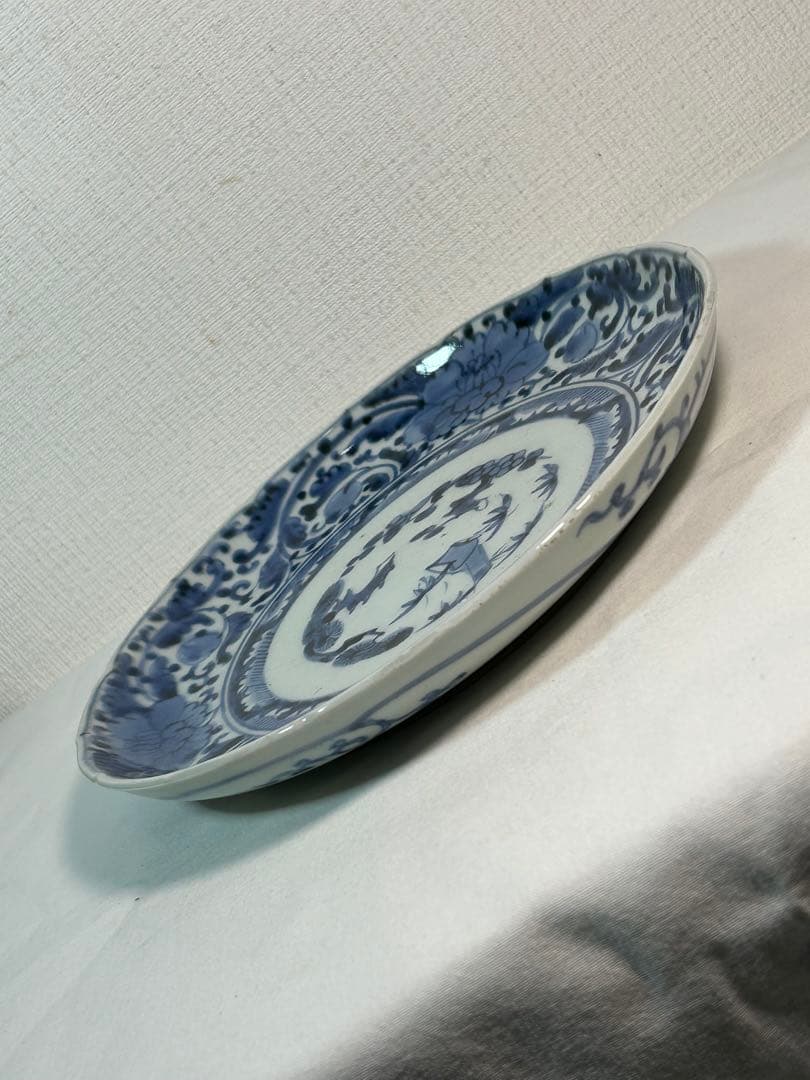 古伊万里染付7寸皿 牡丹唐草　江戸時代 2枚　無傷